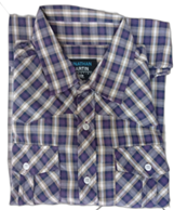 SHIRT- WHITE AND PURPLE CHECKOUT, LONGSLEEVE