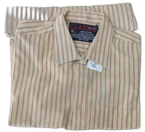 SHIRT- YELLOW AND RED STRIP, SHORT SLEEVE