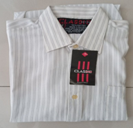 SHIRT- WHITE WITH BROWN STRIP, SHORTSLEEVE