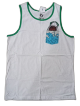 MEN'S TANK TOP- WHITE, GREEN TRIM HAND, SLEEVELESS