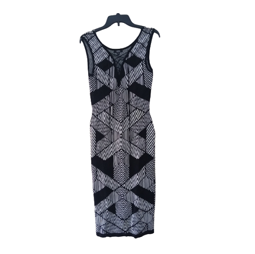 YOUNG WOMEN'S DRESS-BLACK AND WHITE, V-SHAPE NECK