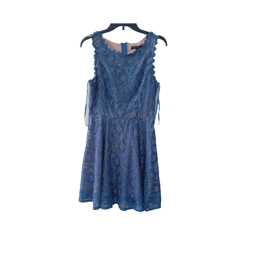 YOUNG WOMEN'S SHORT FLAY DRESS-BLUE AND INNER BROWN